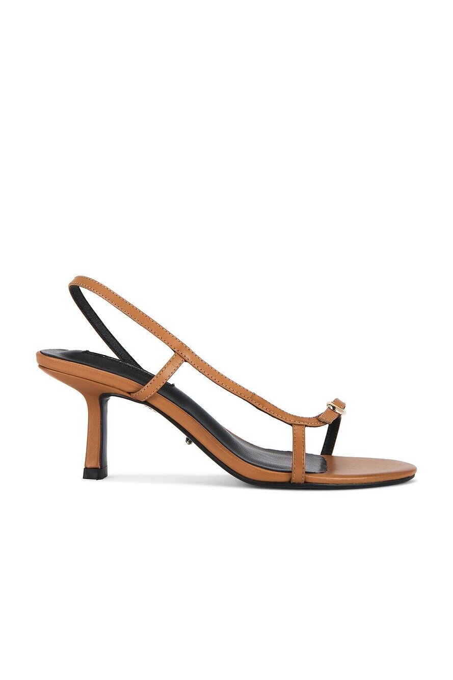 New Tony Bianco Christine Sandal Black and Tan Nappa brown strappy kitten heel